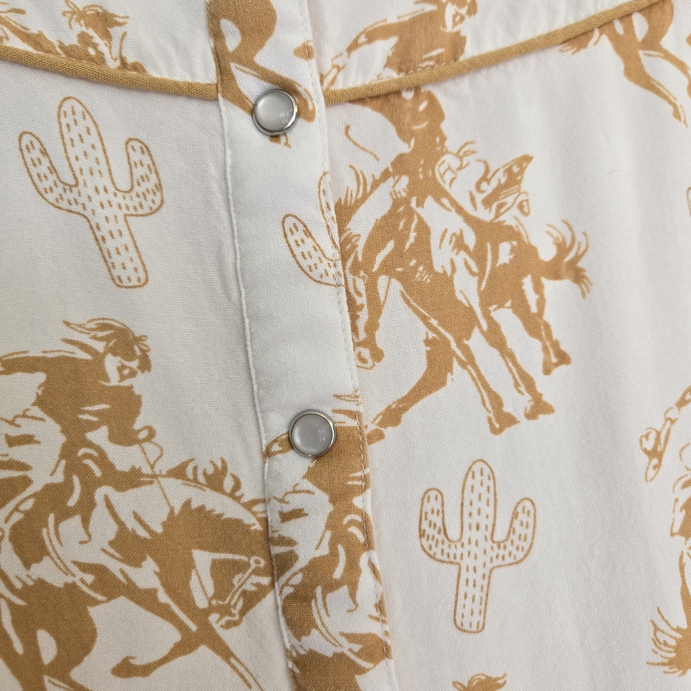 Cotton & Rye Cowboy Horse Western Print Button Down Shirt - Cream and Gold- XL - Picture 4 of 12